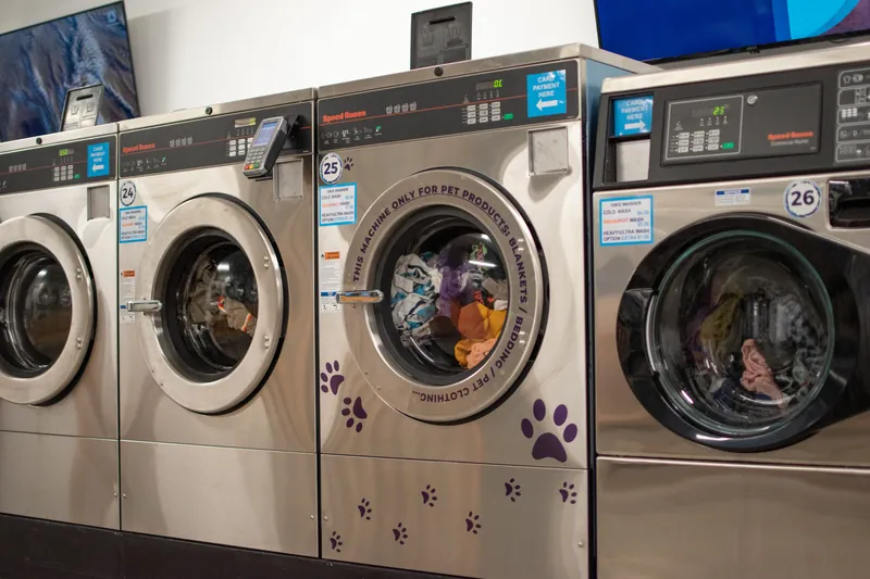 Purple Paws dedicated pet bedding washing machine at Coast Laundromat Whangaparaoa